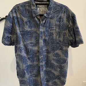 MBX Men's Casual Blue Leaf Print Shirt